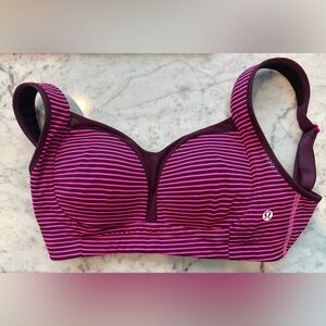 Lululemon Athletica Pink and Black Striped Sports Bra with Supportive Straps 32D